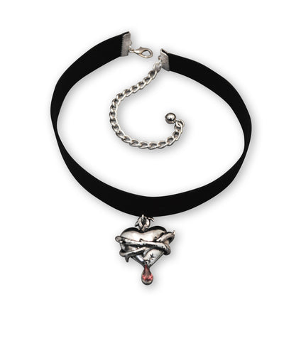 Black Velvet Choker with Bleeding Heart Wrapped in Thorns CH-556S