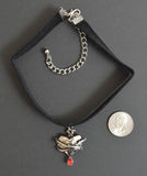 Black Velvet Choker with Bleeding Heart Wrapped in Thorns CH-556S