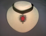 Black Velvet Choker with Red Rose Cameo Surrounded By Thorns CH-604RB