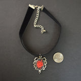 Black Velvet Choker with Red Rose Cameo Surrounded By Thorns CH-604RB