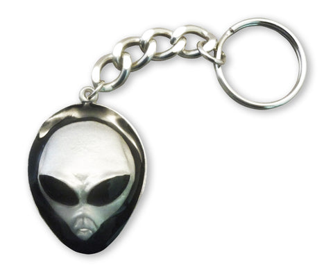 Alien Head Silver with Black Enamel Accents Pewter Key Ring K-249B