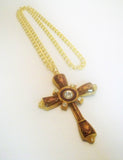 Medieval Renaissance Cross Amber Enamel with Austrian Crystals Pendant Necklace NK-10244