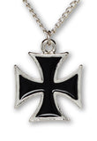 Maltese Cross Surfers Cross Silver and Black Pewter Pendant Necklace NK-1334