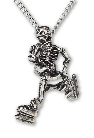 Gothic Skeleton Cruising on In-line Skates Pewter Pendant Necklace NK-155
