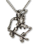 Urban Skeleton in Nose Grab on Skateboard Silver Pewter Pendant Necklace NK-156
