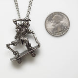 Urban Skeleton in Nose Grab on Skateboard Silver Pewter Pendant Necklace NK-156