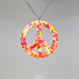 Orange Pink Hippie Tie Dye Peace Sign Enamel on Pewter Pendant Necklace NK-15 TDO