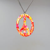 Orange Pink Hippie Tie Dye Peace Sign Enamel on Pewter Pendant Necklace NK-15 TDO