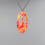 Orange Pink Hippie Tie Dye Peace Sign Enamel on Pewter Pendant Necklace NK-15 TDO