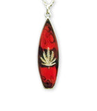 Surfboard with Marijuana Leaf Red & Black Enamel on Pewter Pendant Necklace NK-164-11