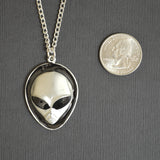Alien Head with Black Enamel Accents Pewter Pendant Necklace NK-249B
