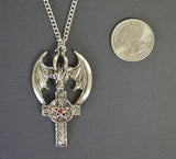 Gothic Dragon Head on Cross with Pentacle Pewter Pendant Necklace NK-273