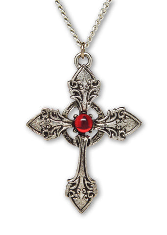 Gothic Cross with Red Stone Medieval Renaissance Pendant Necklace NK-366