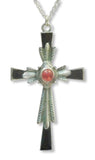 Silver and Black Cross Pendant Necklace with Red Cabochon NK-368