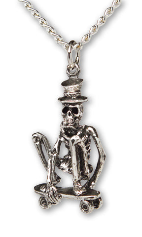 Urban Skeleton Just Cruising on Skateboard Silver Finish Pewter Pendant Necklace NK-3