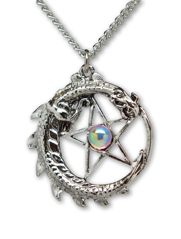 Mystical Dragon Encircling Pentacle Medieval Renaissance Pendant Necklace NK-403