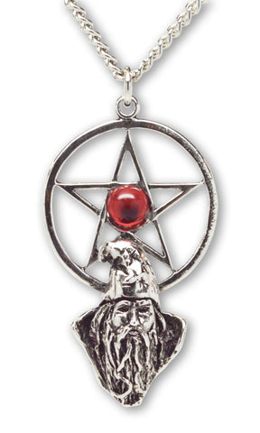 Wizard and Pentacle Silver Medieval Renaissance Pendant Necklace NK-405R