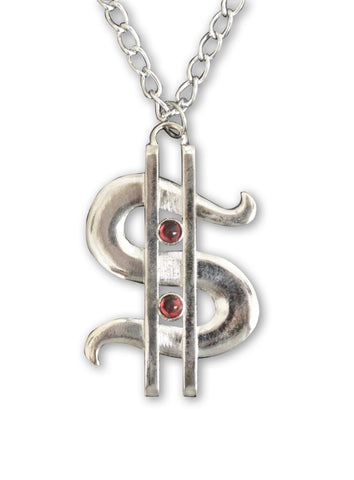 Big Bucks Dollar Sign Polished Silver Extra Large Pewter Pendant Necklace NK-408SLC