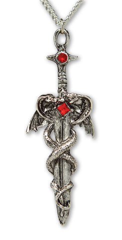Dragons Wrapped Around Sword Medieval Renaissance Pendant Necklace NK-414