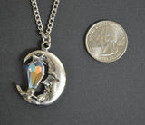 Mystical Moon with Clear Faceted Crystal Pewter Pendant Necklace NK-416