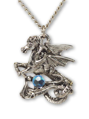 Mystical Pegasus with Blue Crystal Ball Pendant Necklace NK-420