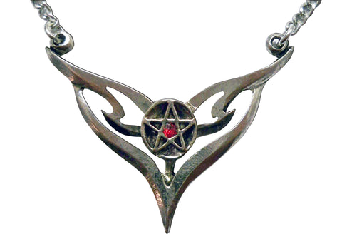 Gothic Pentacle in Chevron Silver Medieval Renaissance Pendant Necklace NK-430