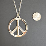 Large Peace Sign Polished Silver Pewter Pendant Necklace NK-447