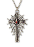 Spider on Cross with Web and Red Austrian Crystal Pendant Necklace NK-448