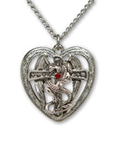 Dragon Heart Surrounding Cross Medieval Renaissance with Red Austrian Crystal Pendant Necklace NK-458