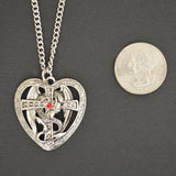 Dragon Heart Surrounding Cross Medieval Renaissance with Red Austrian Crystal Pendant Necklace NK-458