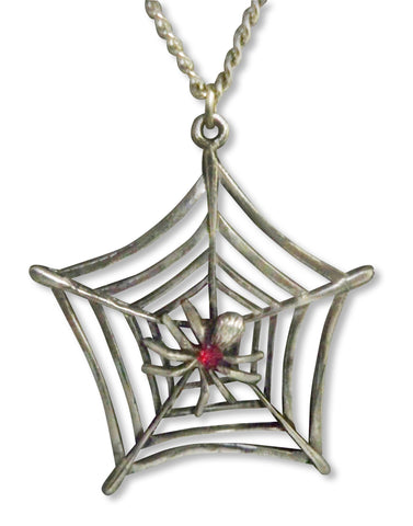 Spider in Web with Red Austrian Crystal Pendant Necklace (medium) NK-469
