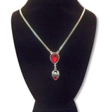 Red Teardrop Crystal with Spider Silver Pewter Pendant Necklace NK-475