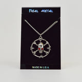 Gothic Skull and Crossbones with Red Austrian Crystals Pendant Necklace NK-478