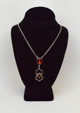 Gothic Red Stone Pendant with Hanging Spider Pendant Necklace NK-496R