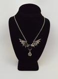 Gothic Bat Wings with Black Drop and Pentacle Pendant Necklace NK-501B