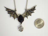 Gothic Bat Wings with Black Drop and Pentacle Pendant Necklace NK-501B