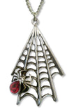 Gothic Spider on Web with Red Austrian Crystal Silver Pewter Pendant Necklace NK-515