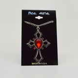 Gothic Cross with Red Crystals Medieval Renaissance Pendant Necklace NK-518