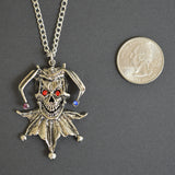 Gothic Jester Skull Pendant Necklace with Multi Colored Crystals NK-524