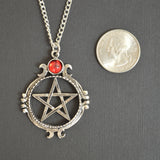Gothic Pentacle with Red Cabochon Medieval Renaissance Pendant Necklace NK-528