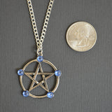 Gothic Pentacle with Blue Cabochons Medieval Renaissance Pendant Necklace NK-530