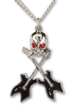 Musican Skull with Crossed Guitars Black Enamel Pewter Pendant Necklace NK-540B