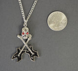 Musican Skull with Crossed Guitars Black Enamel Pewter Pendant Necklace NK-540B