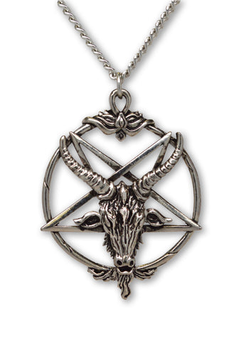Gothic Baphomet Pentacle Silver Finish Goat Head Pendant Necklace NK-546