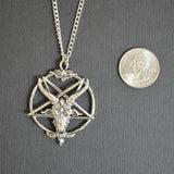 Gothic Baphomet Pentacle Silver Finish Goat Head Pendant Necklace NK-546