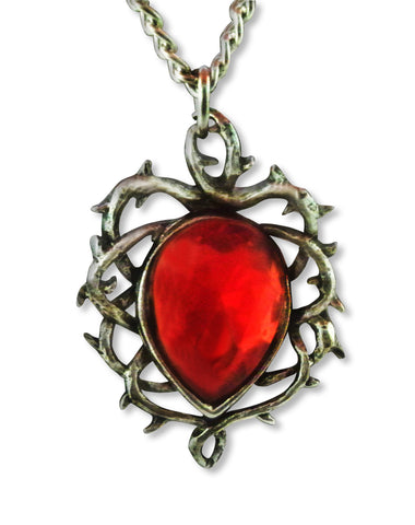 Red Crystal Set in Thorns Silver Pewter Pendant Necklace NK-565
