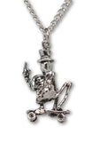 Urban Skeleton with Gesture on Skateboard Silver Pewter Pendant Necklace NK-56