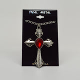 Cross with Red Teardrop Stone Medieval Renaissance Pendant Necklace NK-570