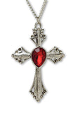 Cross with Red Teardrop Stone Medieval Renaissance Pendant Necklace NK-570
