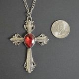 Cross with Red Teardrop Stone Medieval Renaissance Pendant Necklace NK-570